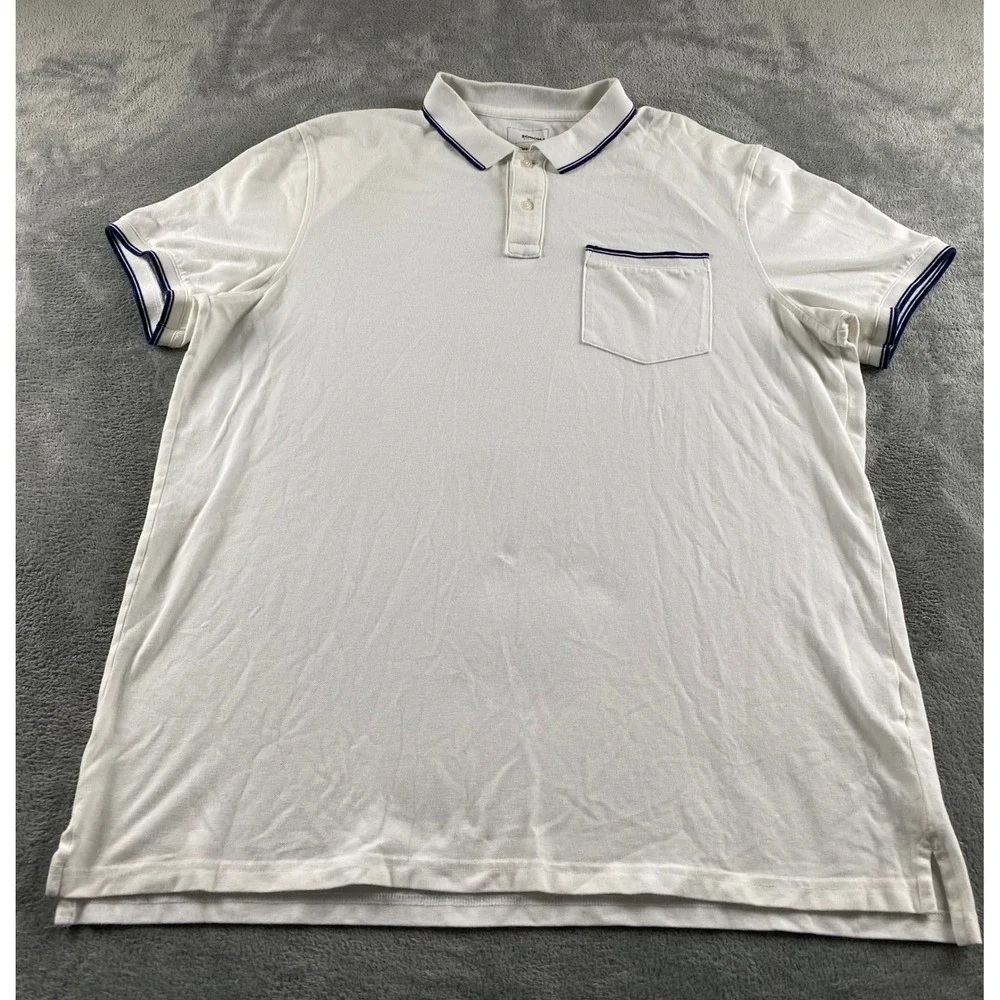 Sonoma Flexwear Mens XL White Navy Tipped Pocket‎ Polo Shirt Stretch Cotton